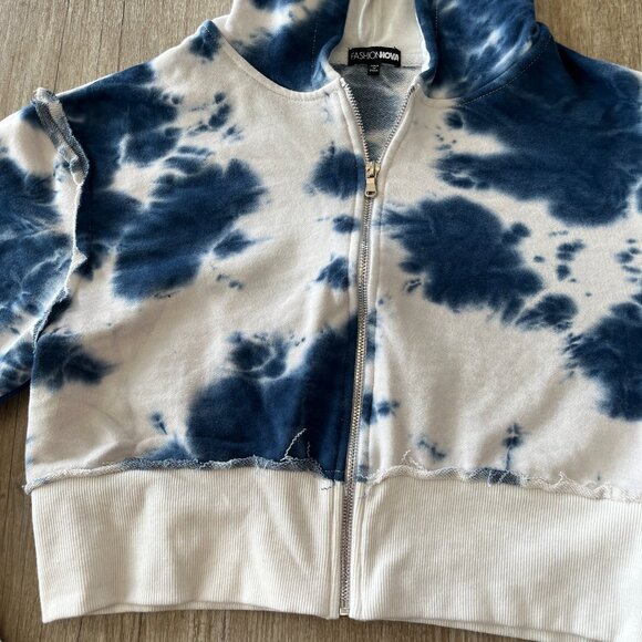 Womens Fashion Nova Blue/White Tie Dye Cropped Hoodie - XL - Picture 3 of 7